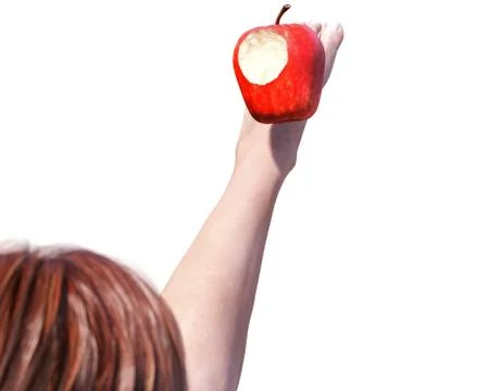 Girl kicking a bitten apple Stock Illustration