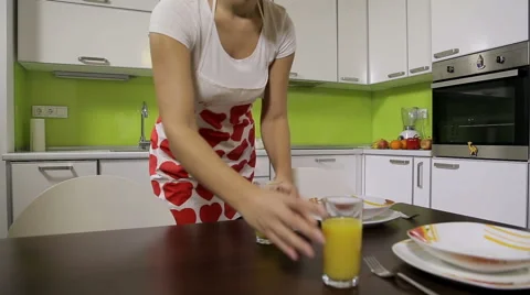 Girl in the kitchen Stock Footage 45098378