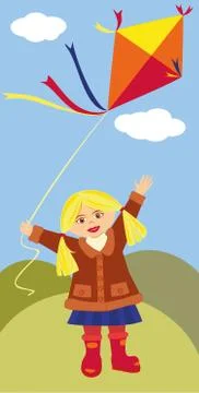 Girl with kite Stock Illustration