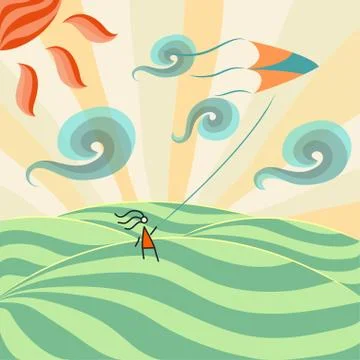 Girl with a kite Stock Illustration