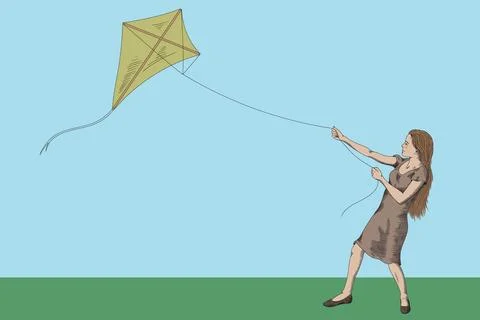Girl with a kite Stock Illustration
