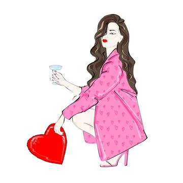 A Girl, a lady in a pink garment. Stock Illustration