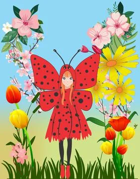 Girl ladybug Stock Illustration