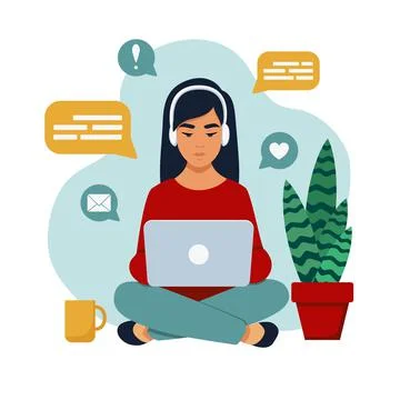 A girl with a laptop on her lap Stock Illustration