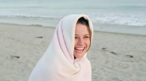 Girl Laughing on the Beach Stock Footage 24805234