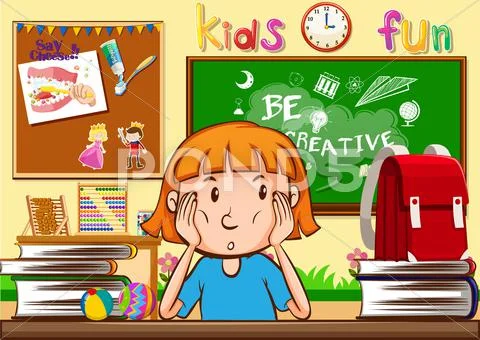 Girl learning in the classroom Stock Illustration