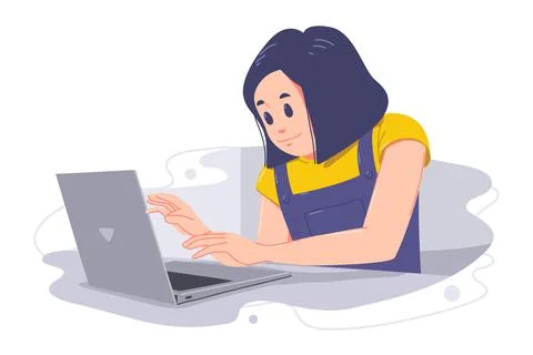Girl Learning to Code on a Laptop Stock Illustration