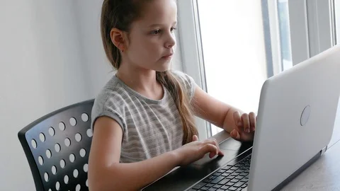 Girl learning on computer at home, online education, distance learning due Video stock 128651176
