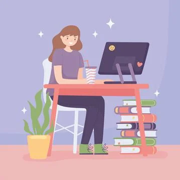 Girl learning at computer Stock Illustration