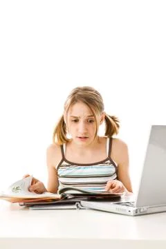 Girl learning with a computer Stock Photos