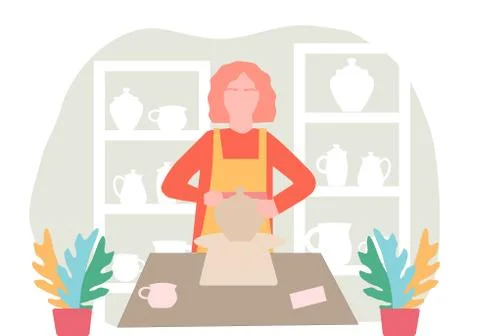 Girl learning to make pottery, vector graphics Stock Illustration