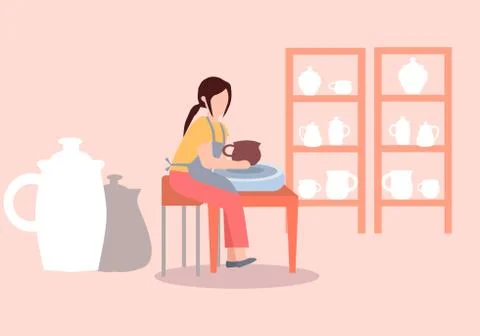 Girl learning to make pottery, vector graphics 스톡 일러스트