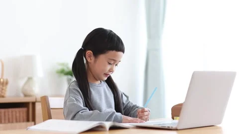 Girl Learning Online on a Computer Stock Footage 333352698