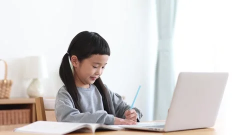 Girl Learning Online on a Computer Stock Footage 333352705