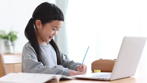 Girl Learning Online on a Computer Stock Footage 333352711