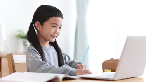 Girl Learning Online on a Computer Stock Footage 333352718