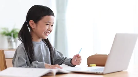 Girl Learning Online on a Computer Stock Footage 333352721