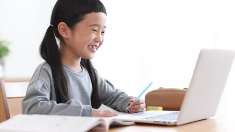 Girl Learning Online on a Computer Stock Footage 333352747