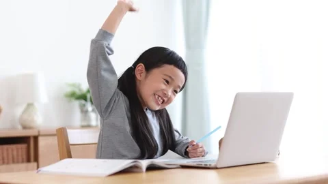 Girl Learning Online on a Computer Stock Footage 333352748