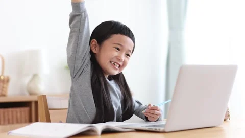 Girl Learning Online on a Computer Stock Footage 333352780