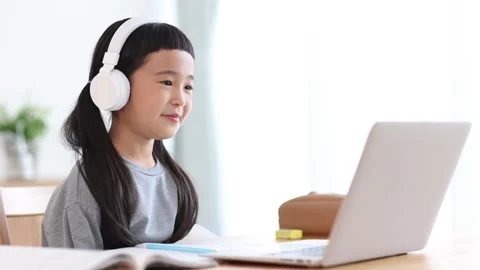 Girl Learning Online on a Computer Stock Footage 333352808