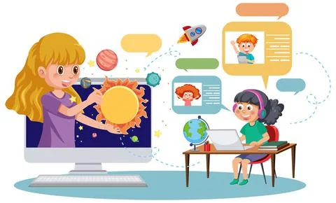 A girl learning online vector concept Stock Illustration
