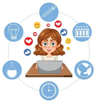 Girl Learning with Technology Stock Illustration