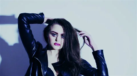 Girl in Leather Jacket 4c Stock Footage 58880103