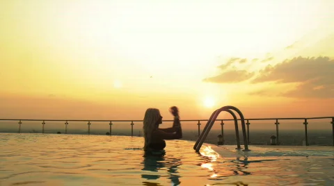 Girl leaving the pool Stock Footage 651185