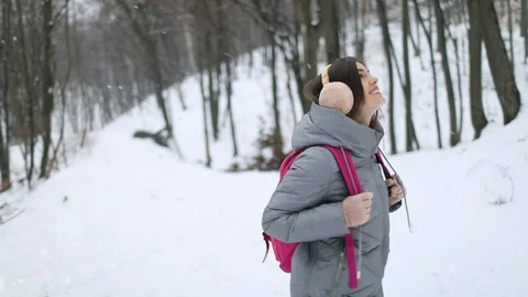 Girl Looking Around While Walking in Forest Видео 103768577