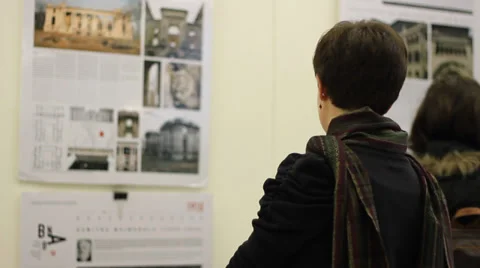 Girl Looking at Exposition Stock Footage 33043943