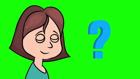 Girl Looking at a Floating Question Mark On Green Screen Stock Footage 303259285