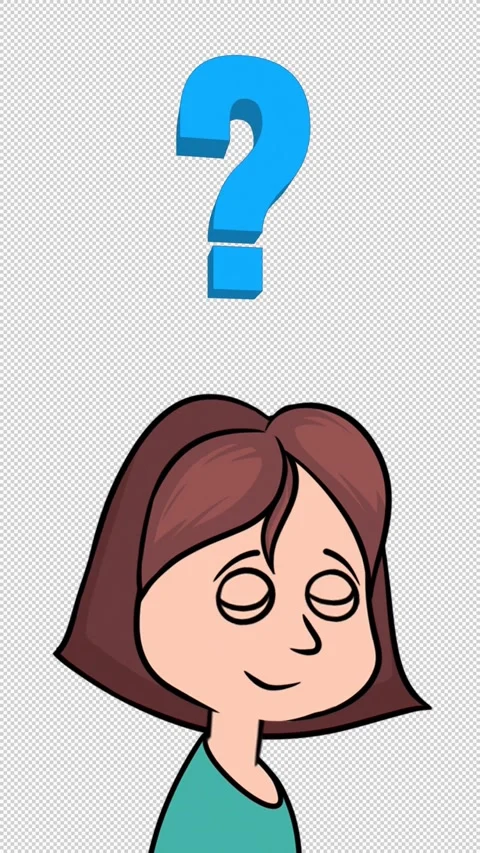 Girl Looking at a Floating Question Mark Vertical Alpha Stock Footage 303259301