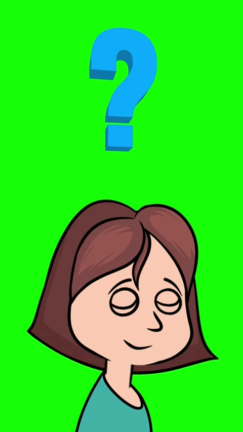 Girl Looking at a Floating Question Mark Vertical Green Screen Stock Footage 303259306