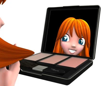 A girl looking at mirror of compact Stock Illustration