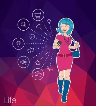 Girl looking at notification on mobile phone Stock Illustration