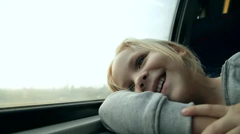 Girl looking out the window on the train Stock Footage 46226644
