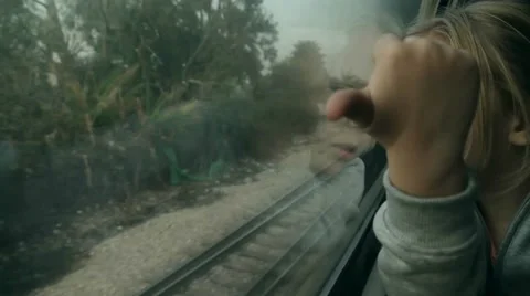 Girl looking out the window on the train Stock Footage 46226735