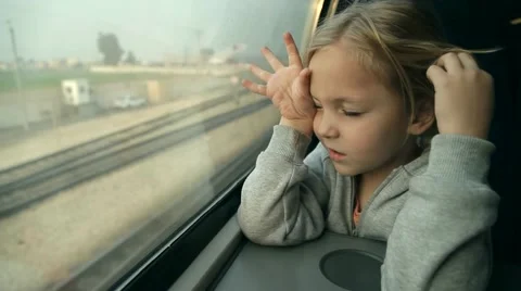 Girl looking out the window on the train Stock Footage 46226852