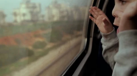 Girl looking out the window on the train Stock Footage 46226914