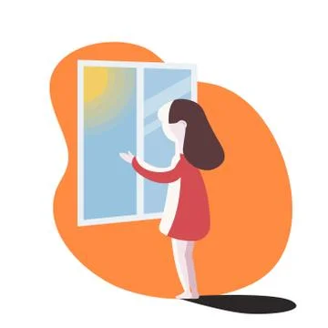 Girl looking out the window. vector illustration. Stock Illustration