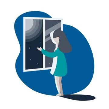 Girl looking out the window. vector illustration. Stock-Illustration