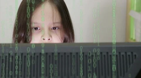 Girl looking at screen with code overlay, child coding, STEM 動画素材 58592329
