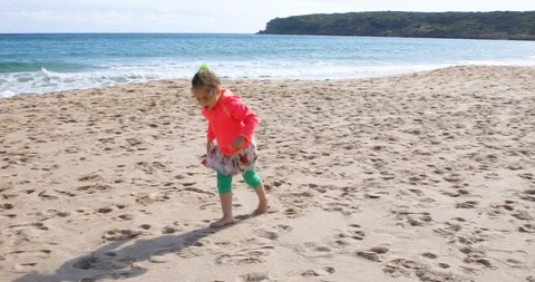 Girl looking for shells on the beach Stock Footage 91024783