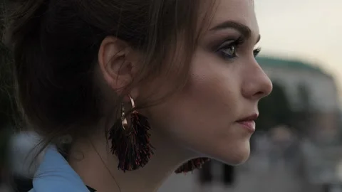 Girl looking to the side Stock Footage 96992429