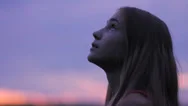Girl Looking Up To Sunset Sky With Hope Pray Prayer Hd Stock Footage