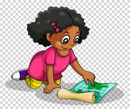 Girl looking at world map Stock Illustration