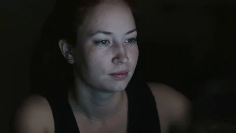The girl looks at the screen Stock Footage 69795328
