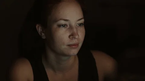 The girl looks at the screen Stock Footage 69795650