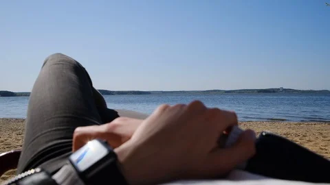 The girl is lying on the bench. Video stock 107156934